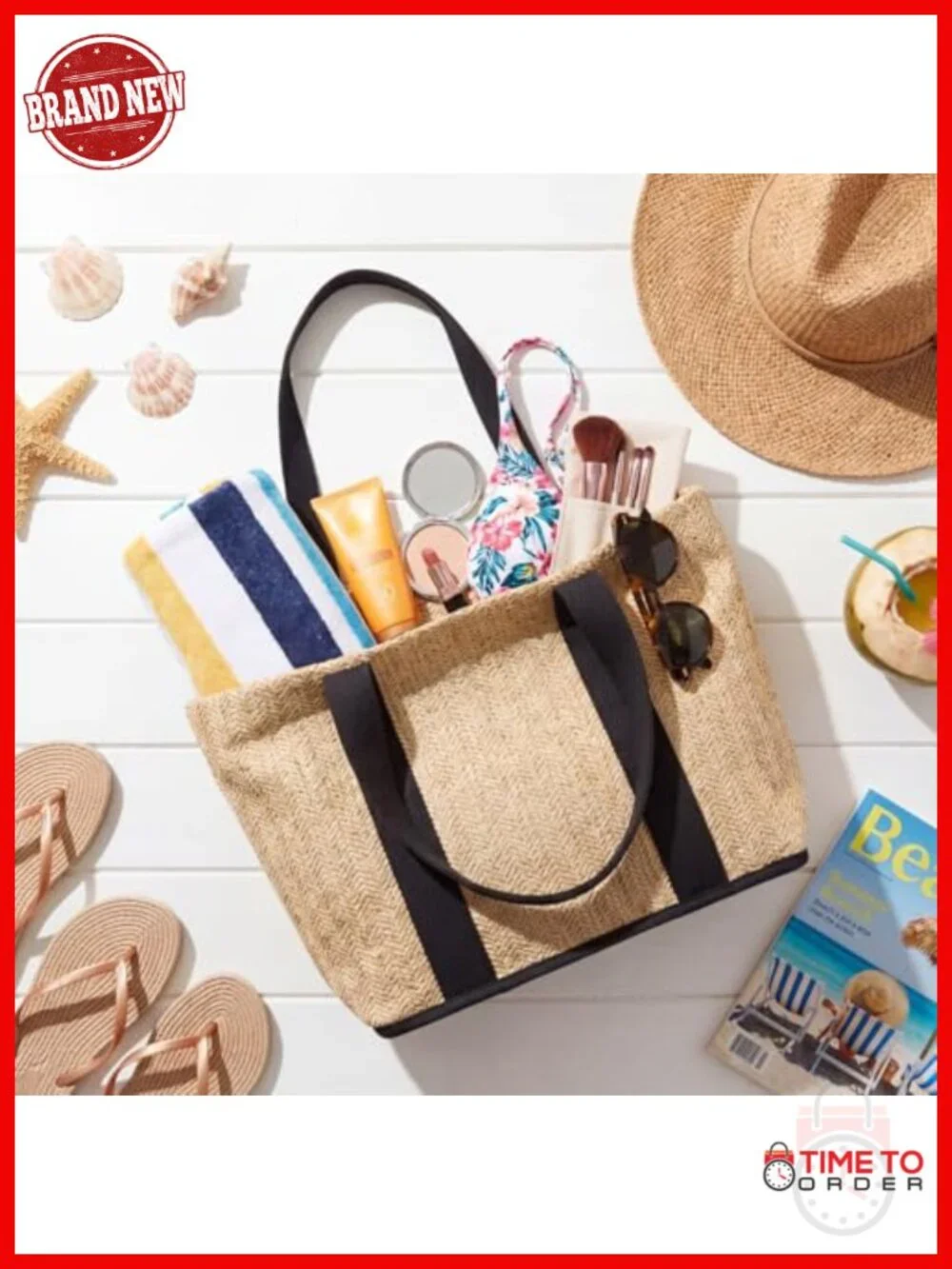 6 Pack Burlap Tote Bags Handwoven Beach Straw Bag with Handles